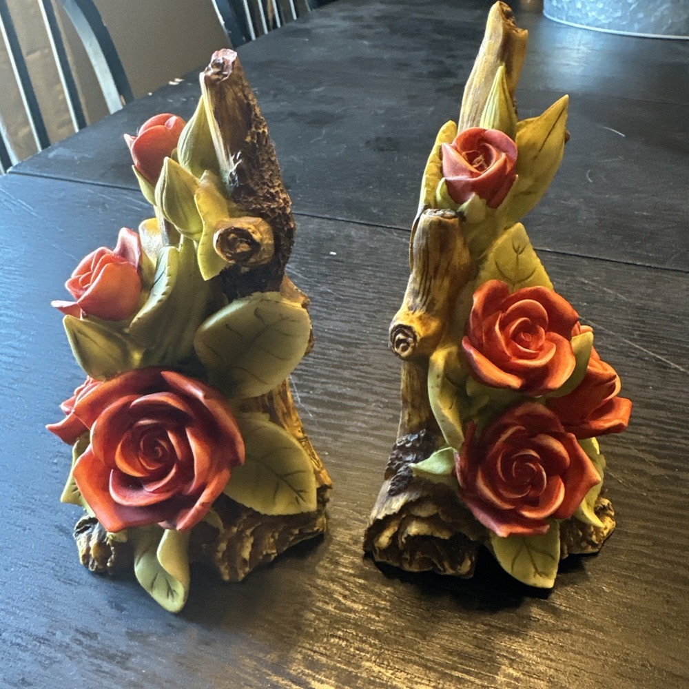 Eames Red Rose Bookends Resin Sculpture Home Decor Signed Vintage Rare